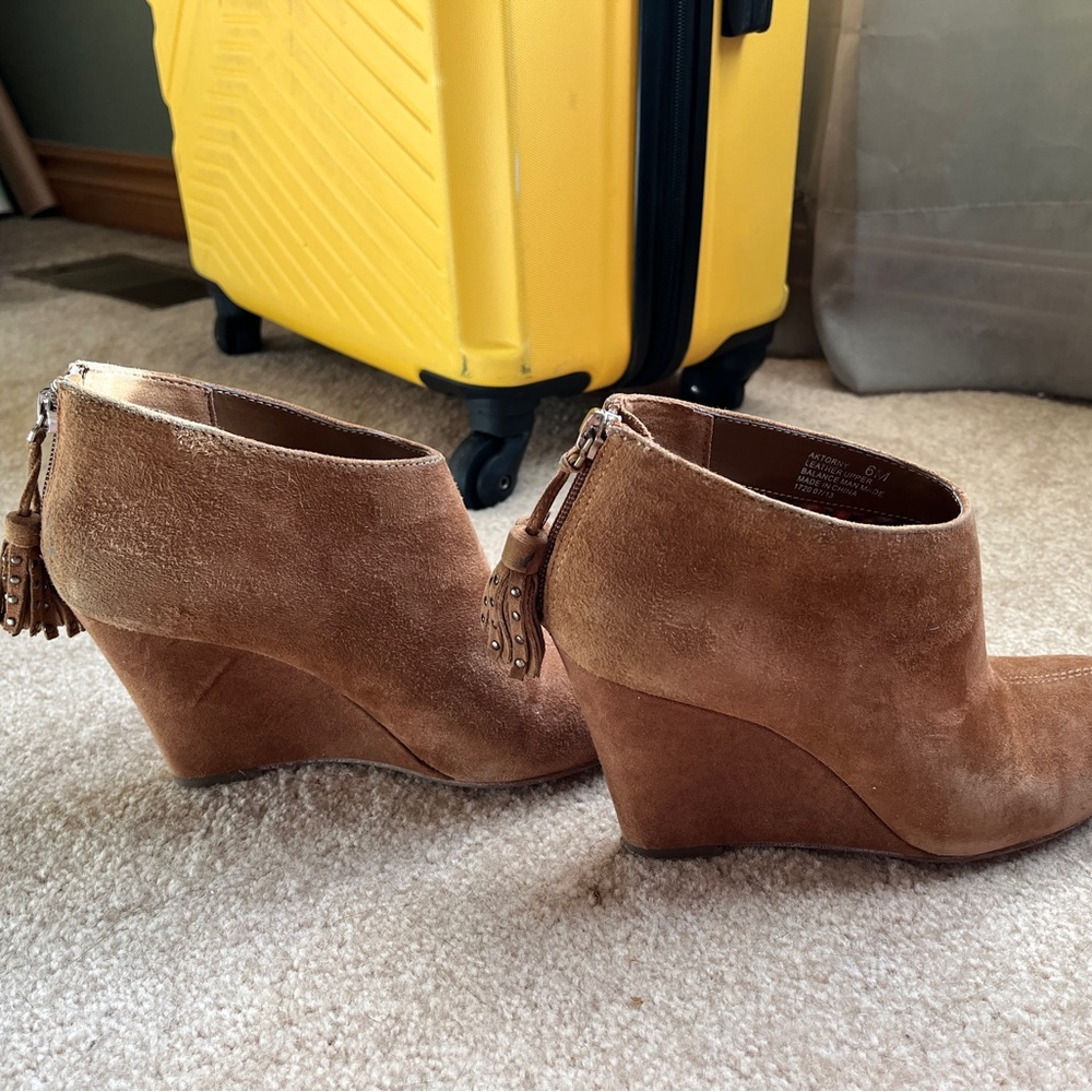 Anne Klein Tan Suede Wedge Booties